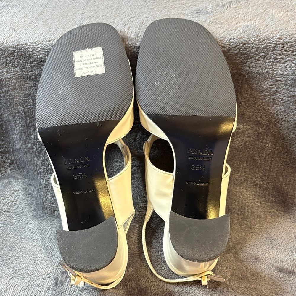 Prada Geometric Cream Logo Triangle Slingback Pumps In Argento 35.5 Sale As Is - Picture 12 of 15